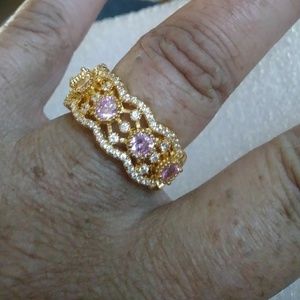Genuine Pink Kunzite Gemstone/Yellow Gold Ring
